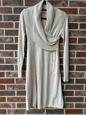 Athleta Beige Cowl CrissCross Collar Knit Dress (Sochi)